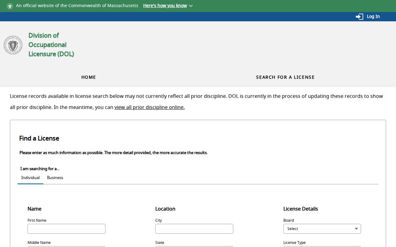 Methuen residents directory Massachusetts professional license search