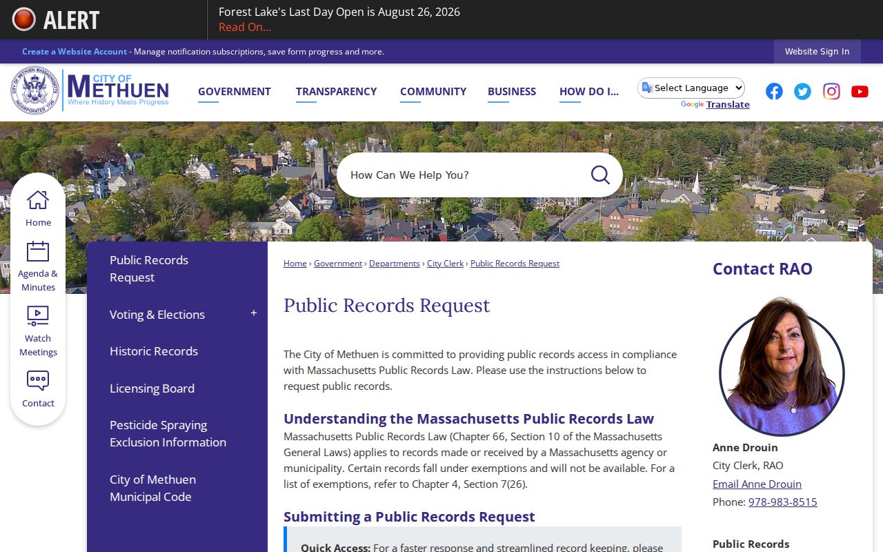 Methuen residents directory public-record request instructions
