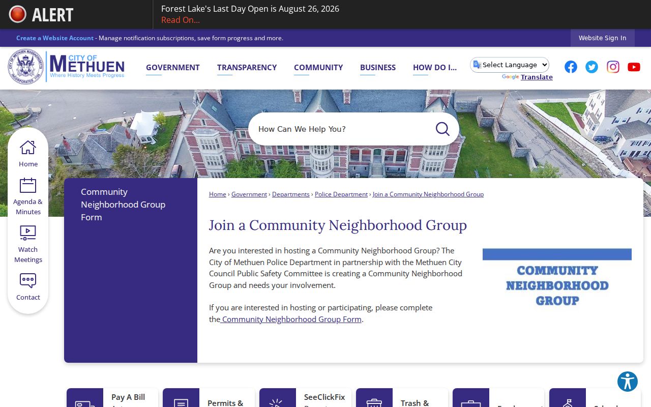 Methuen neighbors community neighborhood group contact route