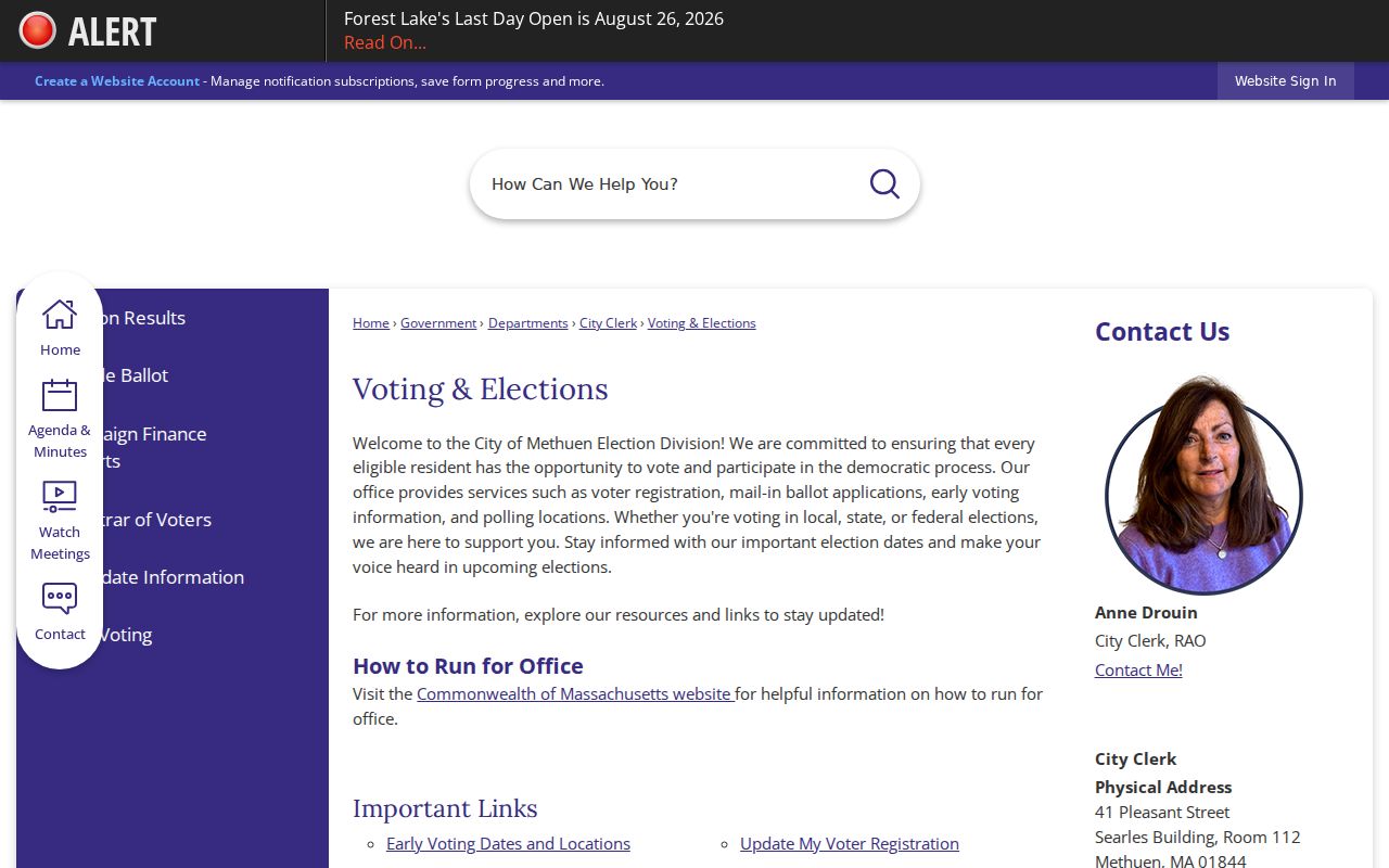Methuen neighbors election context through the city voting and elections page