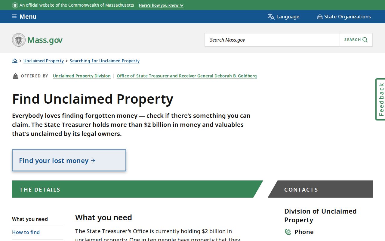 Methuen resident lookup Massachusetts unclaimed property search