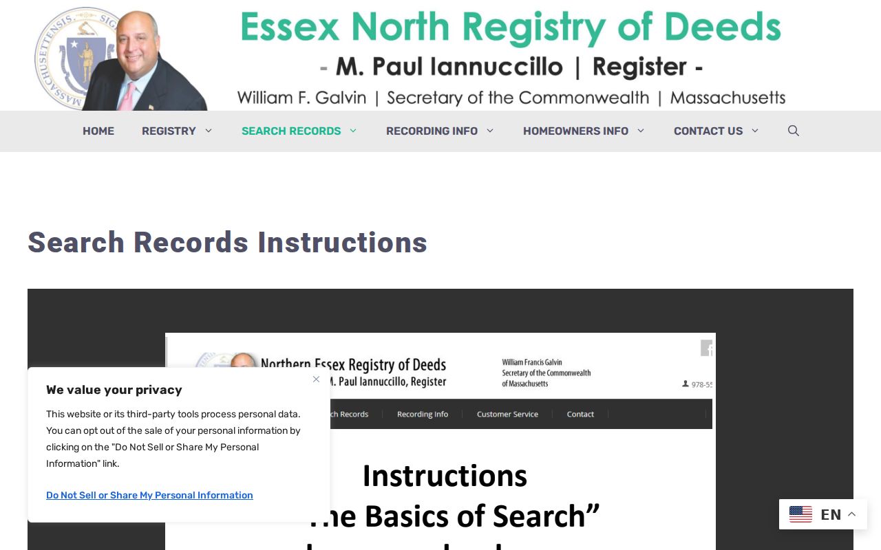 Methuen street directory Northern Essex Registry search instructions